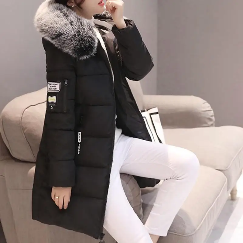 

Winter New Women's Coat Slim Down Cotton Coat 2021 Fur Women' Clothing Large Slim Fashionable And Mid-length Collar Coat Wo L7A9