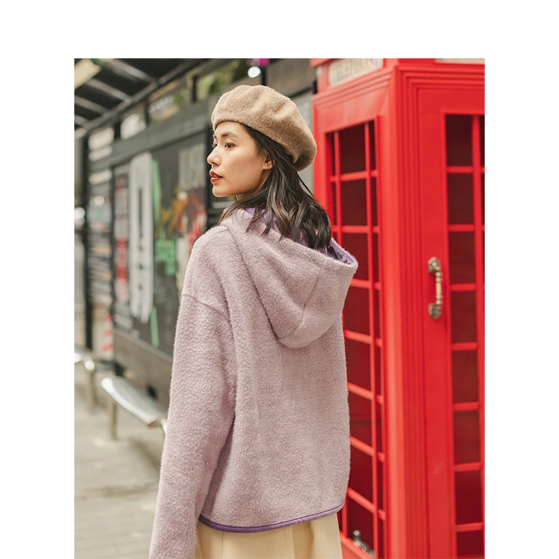 INMAN 2019 Winter New Arrival Literary Personality Split Color Woolen Warm Women Hoodies |