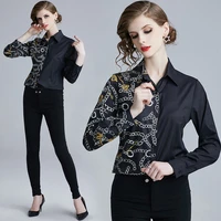 half black half print chemise femme turn down collar elegant office lady blusas mujer de moda button up camisas de mujer shirts