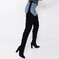 new women sexy thigh high boots female winter thick high heels shoes womans autumn over the knee high botas large plus size