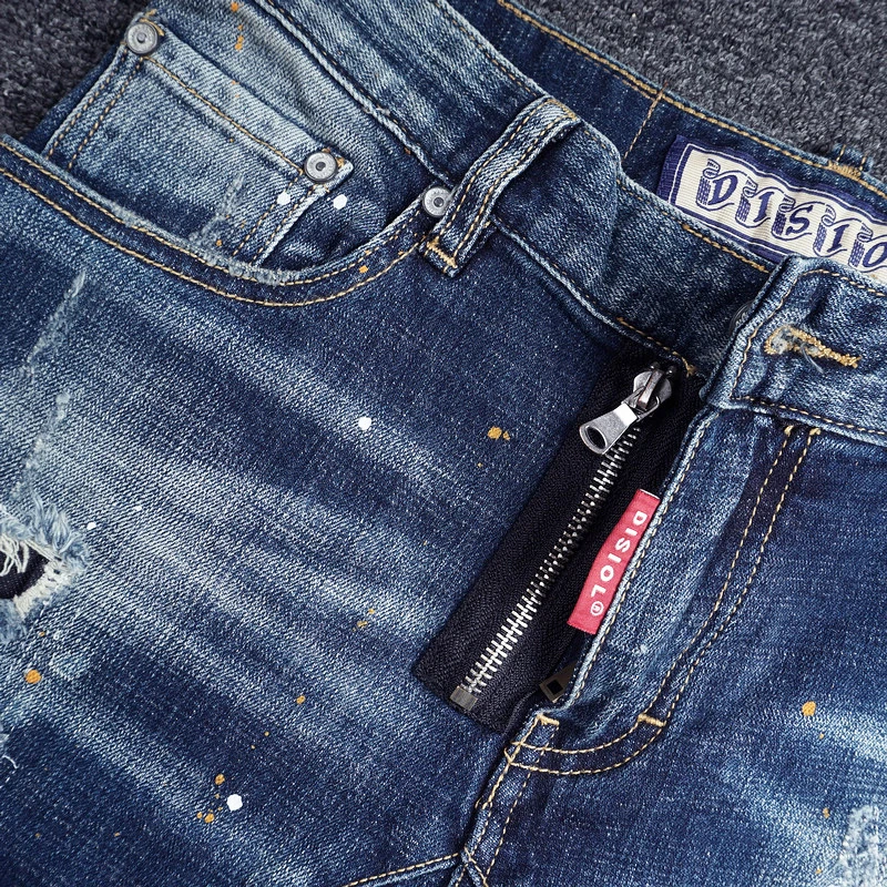 

High Quality Fashion Skinny Jeans Men Slim Fit Ripped Jeans Man Hip Hop Pants Streetwear Biker Jean Droit Pantalones De Hombre