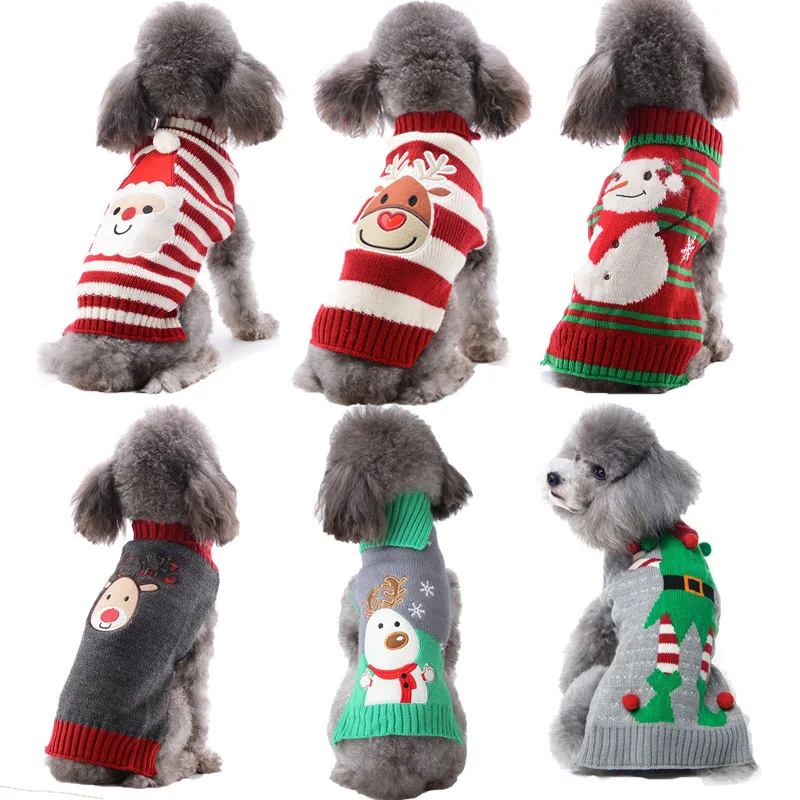 

Xmas Striped Dog Cotton Sweaters Pet Reindeer Knit Clothes Dogs Snowman Christmas Hoodies Costume For Small and Medium Dogs