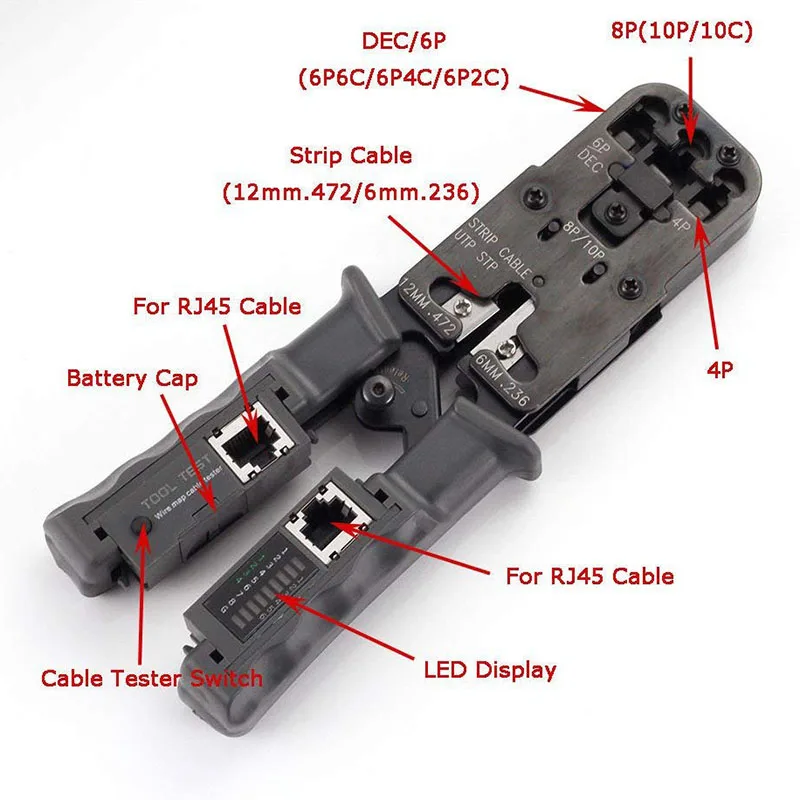 

2 in 1 RJ45 Network LAN Cable Crimper Pliers Cutting Tool Cable Tester Pliers 6P/8P Wire Cutter Tool Crimping Pliers