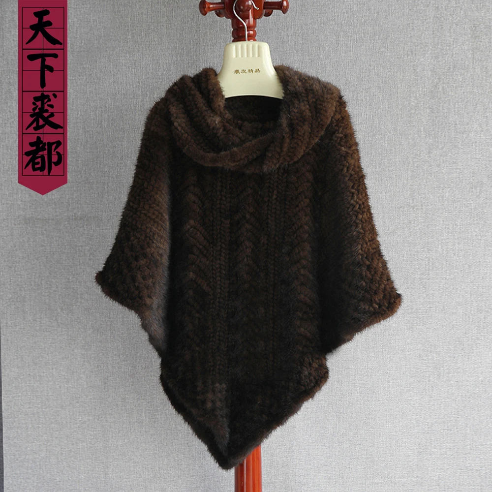 2019 Женская шаль из натурального меха норки вязаный роскошный женский пуловер
