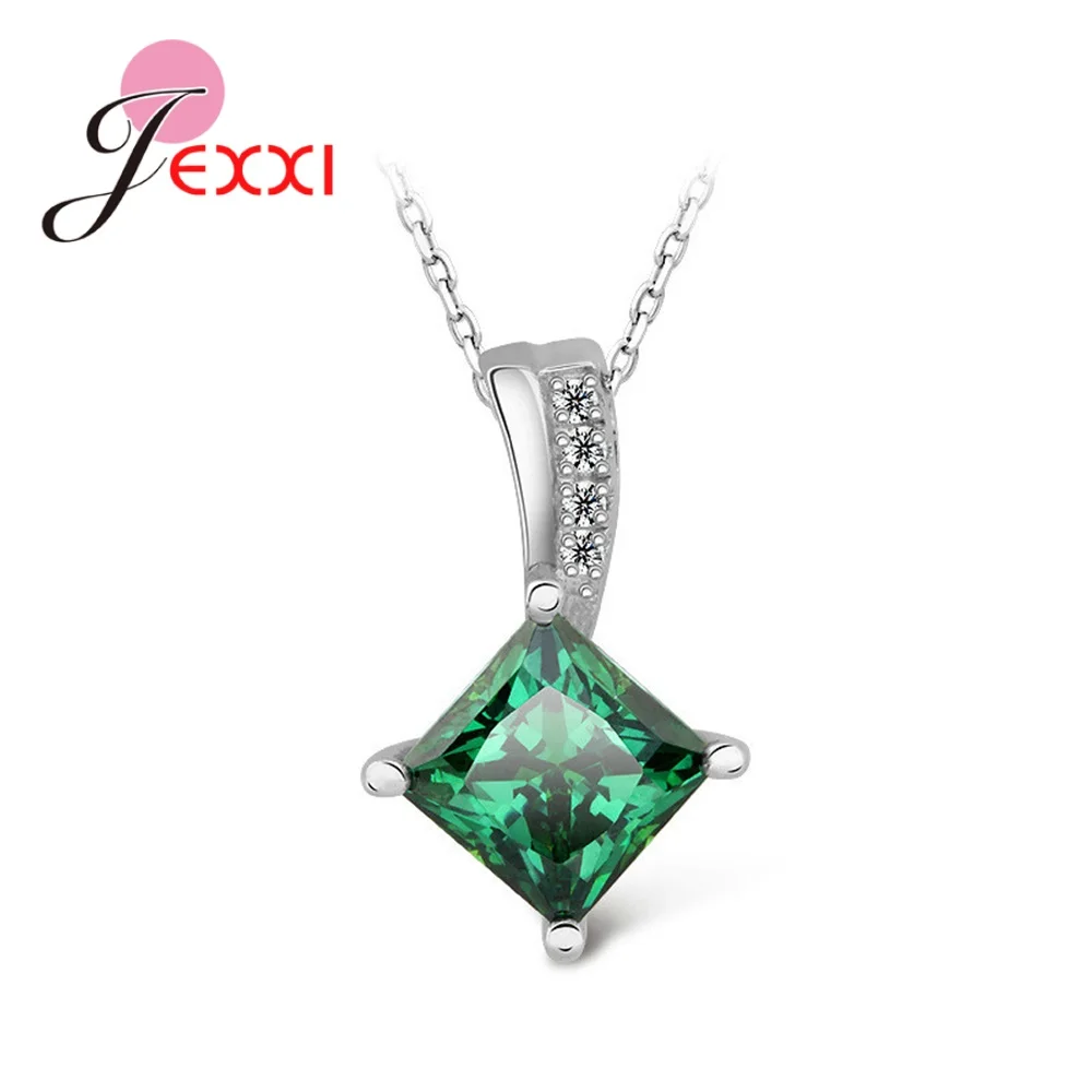 

Top Quality 925 Sterling Silver Women Necklaces Accessories Jewelry Luxury 5A CZ Crystal Square Green Stone Pendant Chokers