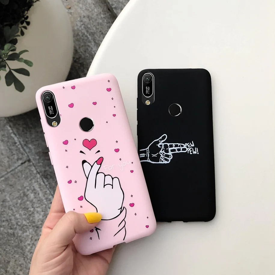 Мультяшный чехол для Huawei Y6 2019 мягкий силиконовый матовый карамельного цвета из