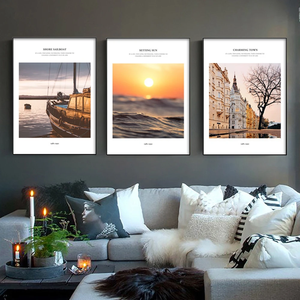 Красивая картина с изображением заката и пейзажа Картина на холсте стену для