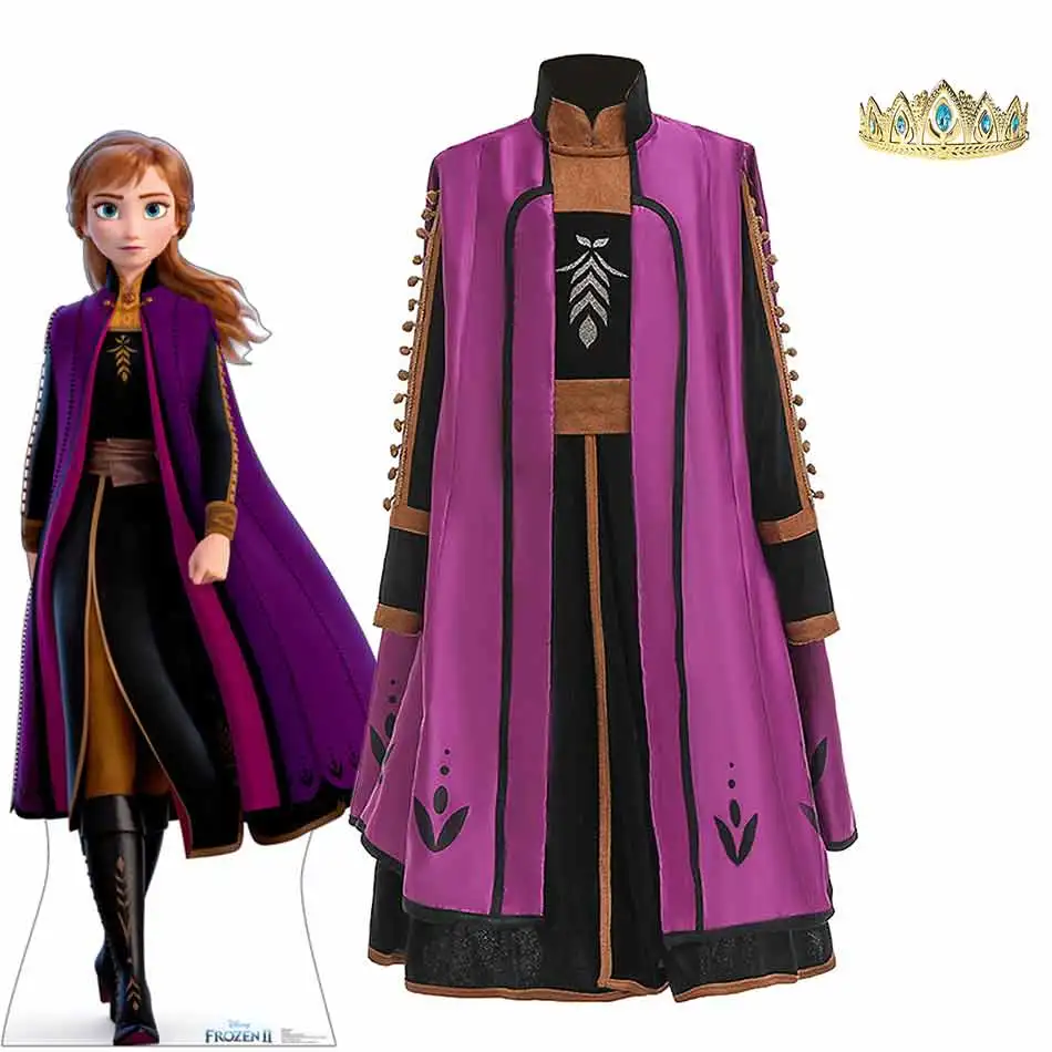 Disney Frozen 2 Movie Cosplay Costume Princess Anna Dress with Cloak for Girls Halloween Snow Queen Kids Outdoor Dress up Frocks