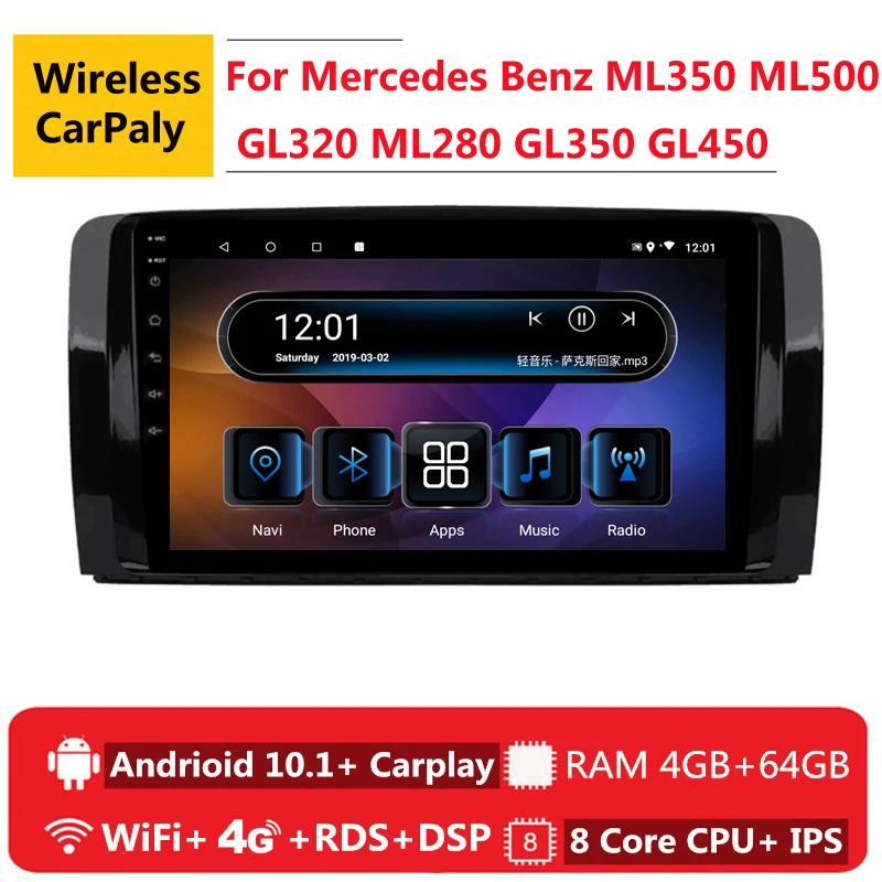8 ядер android 10 автомобильный Радио DVD мультимедийный плеер GPS для Mercedes Benz ML GL W164 ML350