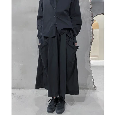 Юбка трапеция в стиле ретро черная Свободная юбка с завышенной талией и