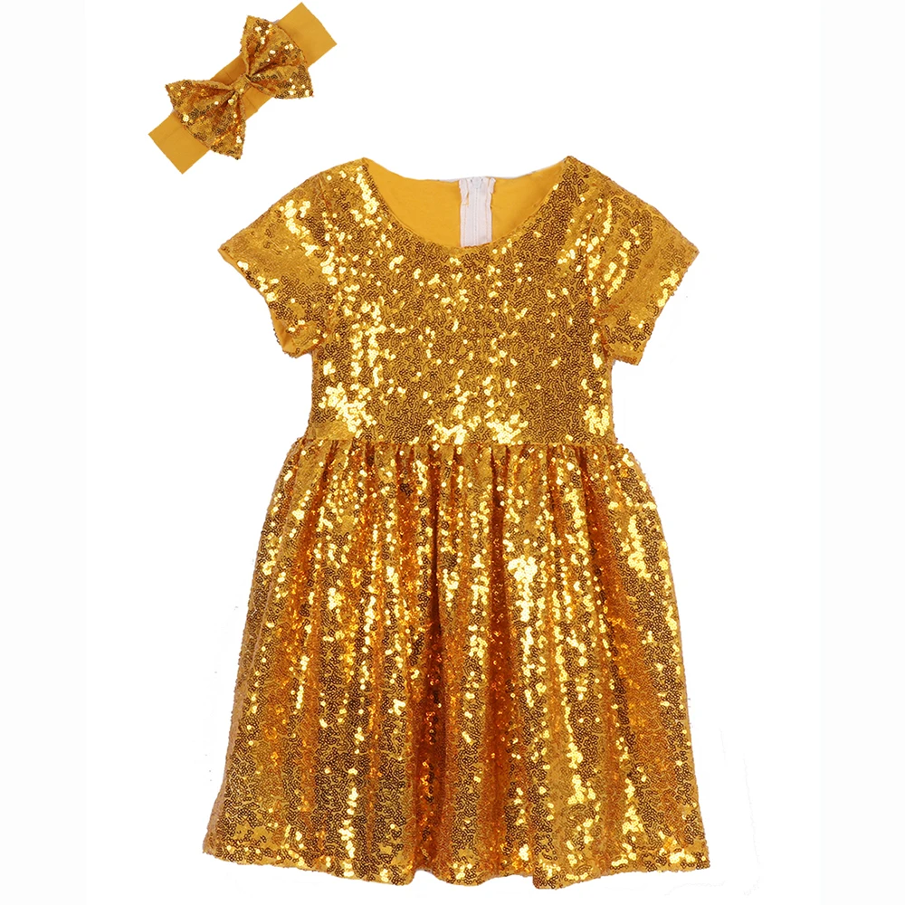 Платье с блестками для девочек детское вечерние платье радужными летнее желтое