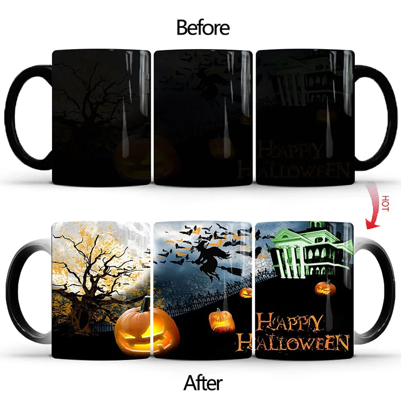 Новинка 350 мл Волшебная счастливая кружка хэллоуин меняющая цвет кофейные кружки