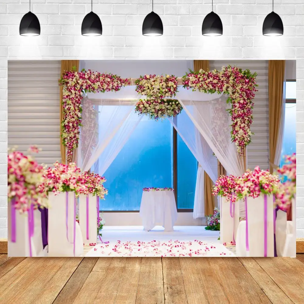 

Flower Curtain Wreath Wedding Stage Backdrop Photography Vinyl Petals On Aisle White Background For Photo Studio Photozone