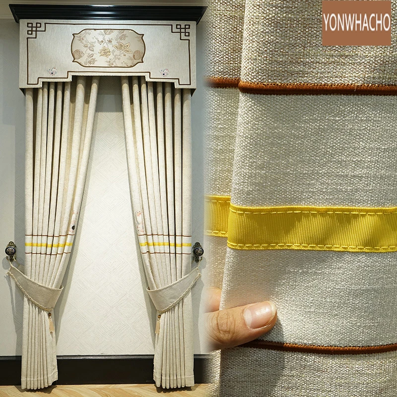 

Custom curtains luxury white thick high precision Chinese Nordic simple modern cloth blackout curtain valance tulle panel B959