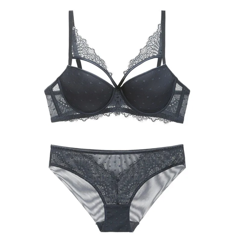Комплект женского нижнего белья кружевной бюстгальтер с пуш-ап и прозрачные