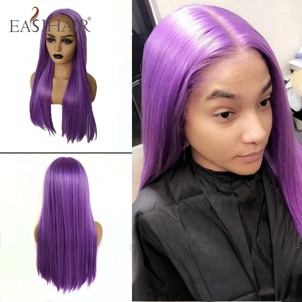 EASIHAIR длинные шелковистые прямые коричневые светлые кружевные передние парики с детскими волосами высокая плотность термостойкие синтетические парики для женщин