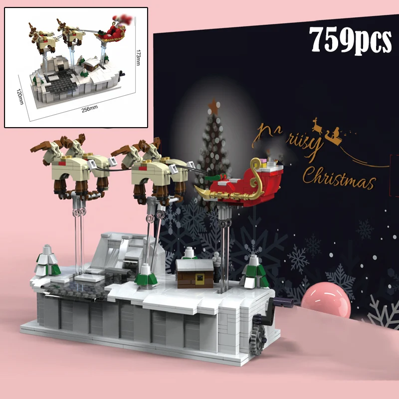 

Christmas Cosplay Figures MOC City Creator Winter Village House Train Balloon Santa Box Blocks Gift Toys For Children