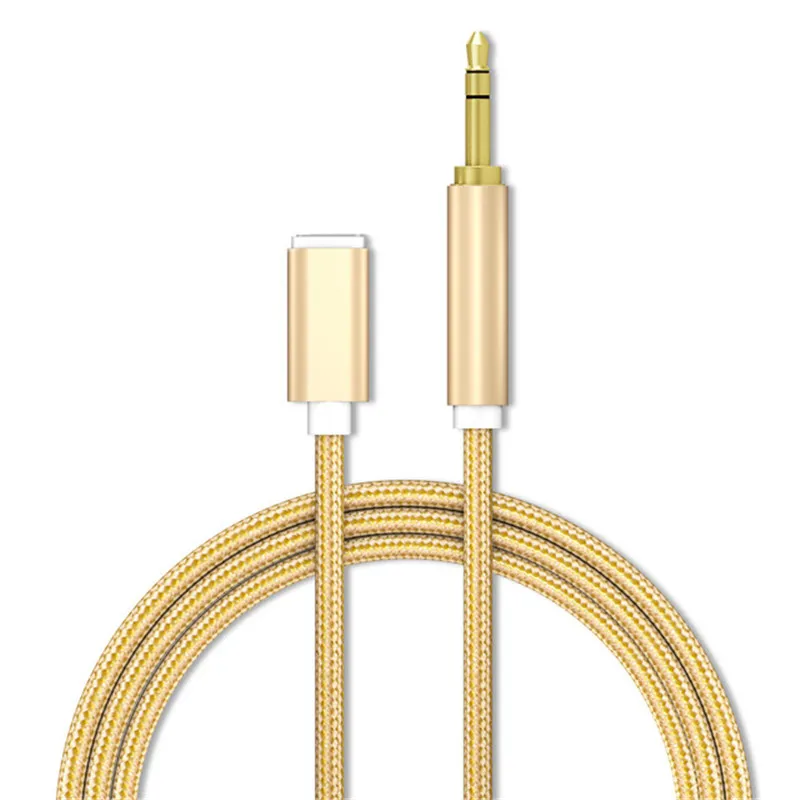 gold Для Lightning/3,5 мм разъем аудио кабель автомобильный Aux адаптер передачи между штекерами нейлоновый кабель 1 м гарнитура для iPhone 7 8 X IOS 12 - Цвет: gold