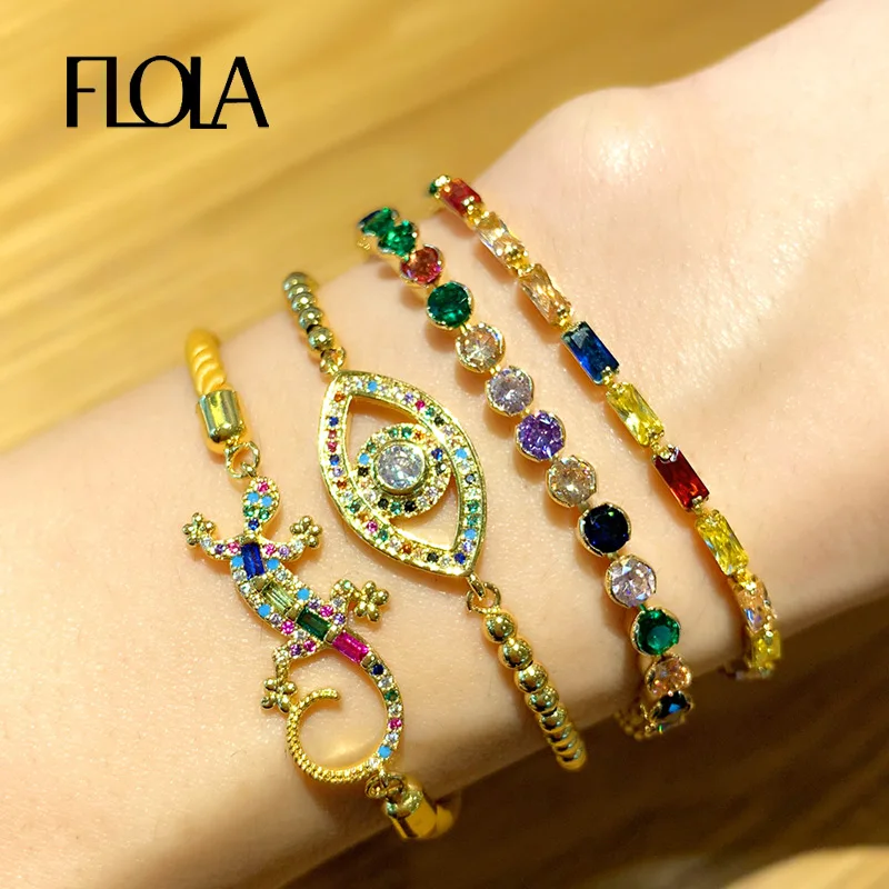 Браслеты FLOLA женские с радужными Фианитами пляжные ювелирные украшения в стиле