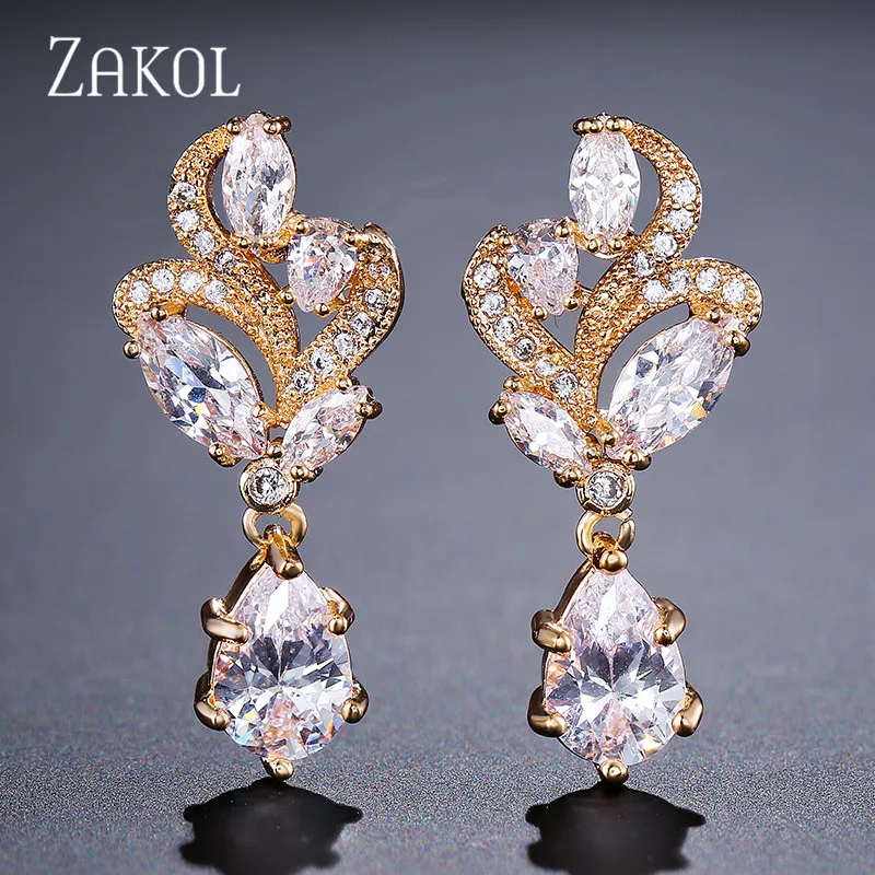 ZAKOL Изысканные Белые циркониевые цветочные ювелирные изделия с модным маркизом