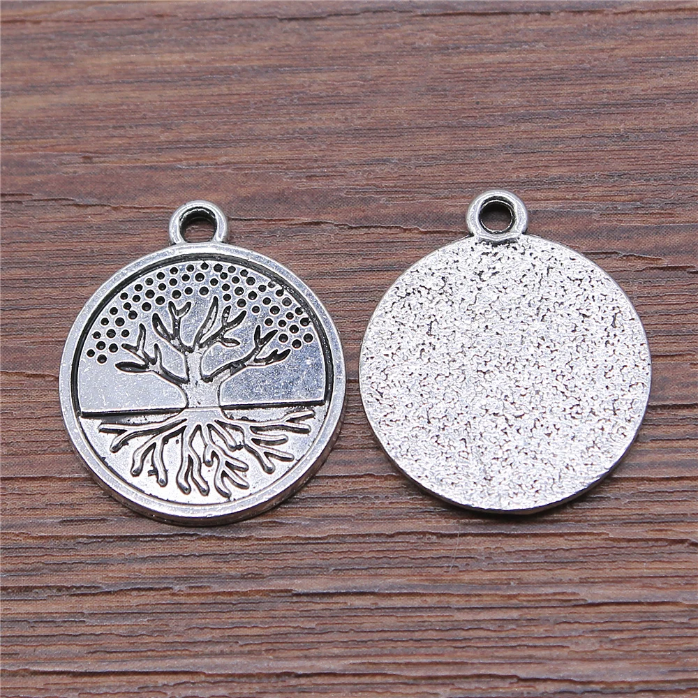 

WYSIWYG 4pcs/lot 20x23mm Tree Round Tag Charms Pendant For Jewelry Making Antique Silver Color Alloy Jewelry Accessories
