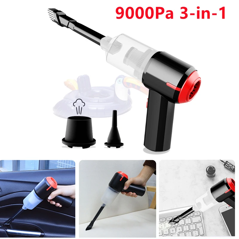 

9000Pa 3-in-1 Wireless Car Vacuum Cleaner Cordless Handheld Auto Vacuum Home and Car Dual Use Mini Vacuum Cleaner Blower