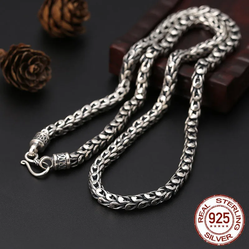 Handmade 100% 925 Silver colour Dragon scale Male Necklace Tibetan Six Words Proverb  Power Dragon chains Necklace Men Jewelry