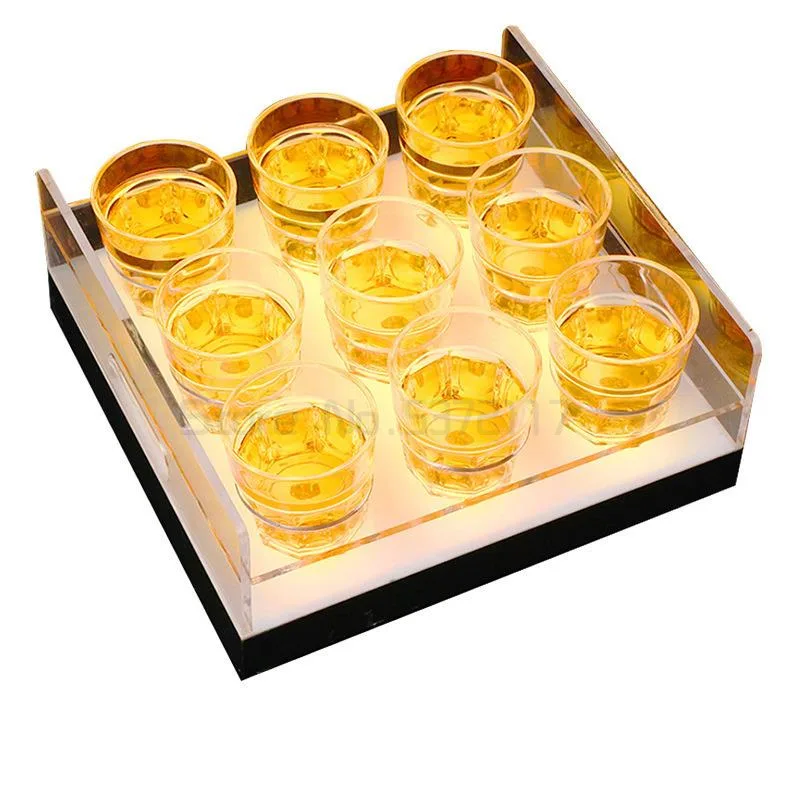 

Luminous Colorful Rechargeable Acrylic Lighted 12 Glasses Serving Holder Display Stand LED VIP Shot Glass Service Tray