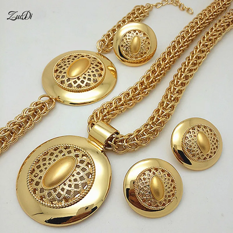 

ZuodDi New Exquisite Dubai Gold Color Jewelry Set Big Nigerian Wedding woman accessories jewelry set African Beads Jewelry Set