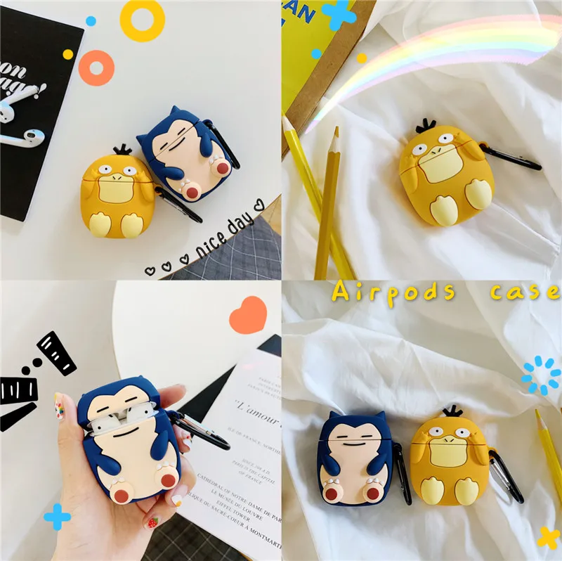 3D Милый Забавный мультфильм Snorlax Psyduck наушники крышка для Apple беспроводной Bluetooth гарнитура Airpods Силиконовые чехлы Funda