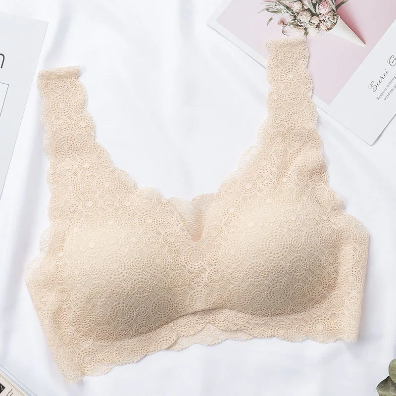 Мягкий кружевной сексуальный бюстгальтер с пуш-ап подкладкой бесшовный без