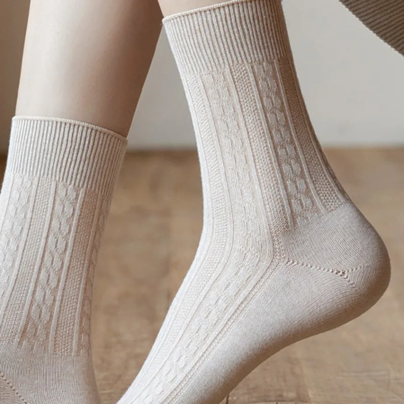 Women's Socks Spring and Autumn Pure Cotton Mid-Calf Length Japanese Style Solid Color Black Winter Long | Женская одежда