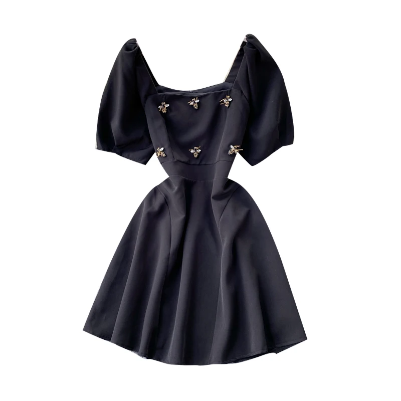 Женское короткое винтажное мини-платье во французском стиле черное платье с