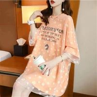 the net yarn t shirt 2021 womens new wild short sleeved mid length summer shirt net red small daisy compassionate tide commute