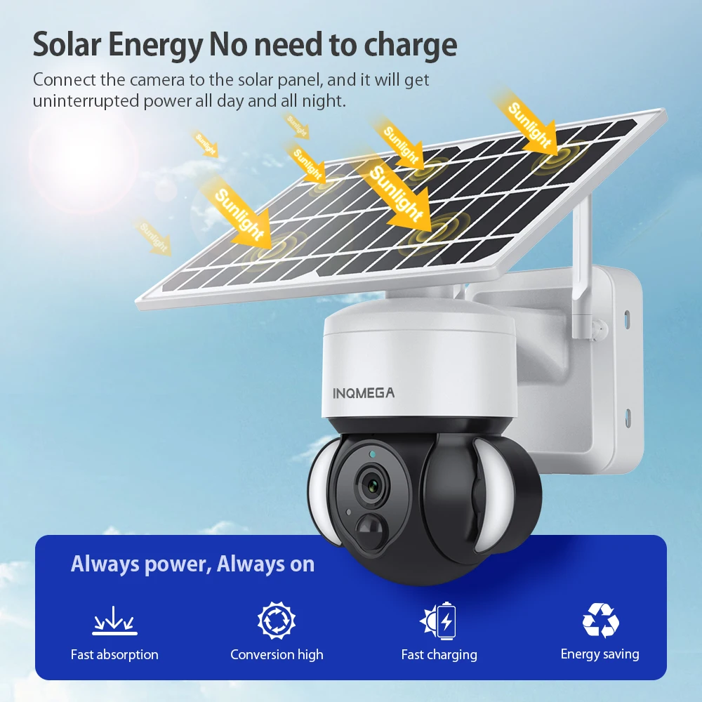 INQMEGA Tuya Solar Camera Wifi HD Outdoor Smart Home Intrusion Alarm Surveillance Waterproof CCTV With Alexa Google | Безопасность и