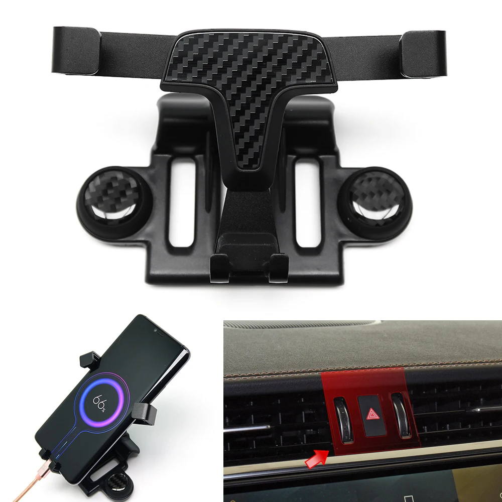 

Carbon Fiber Look Gravity Mobile Phone Holder Air Vent Outlet Dashboard Mount Stand For Jaguar F-Pace X761 2021 facelift