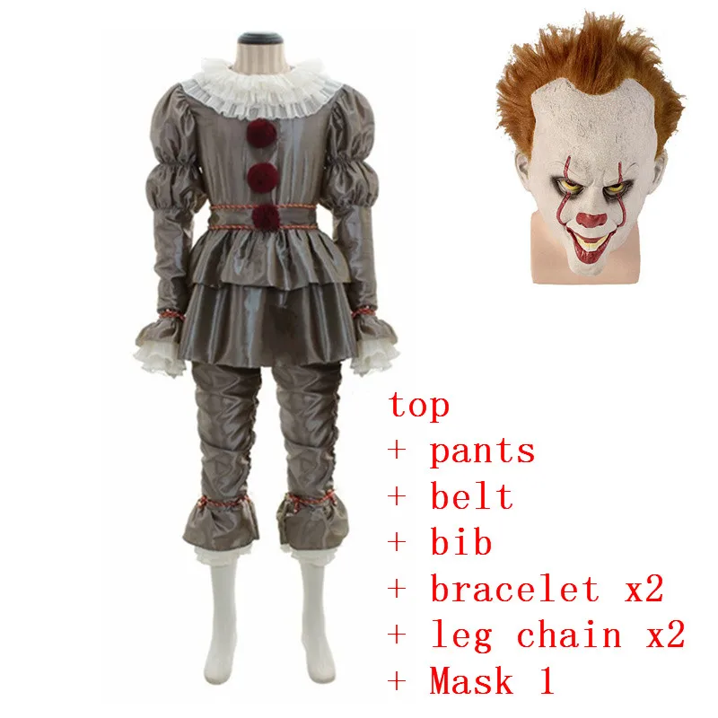 costume mask 1 Фильм Стивен Кинг это пеннивайз Косплей костюмы Маска пеннивайз клоун Страшный Джокер костюм комплект Хэллоуин костюм для взрослых - Цвет: costume mask 1