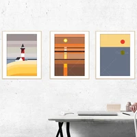 nordic abstract lighthouse triptych modernist abstraction minimalist artwork poster sunset set modern geometric art