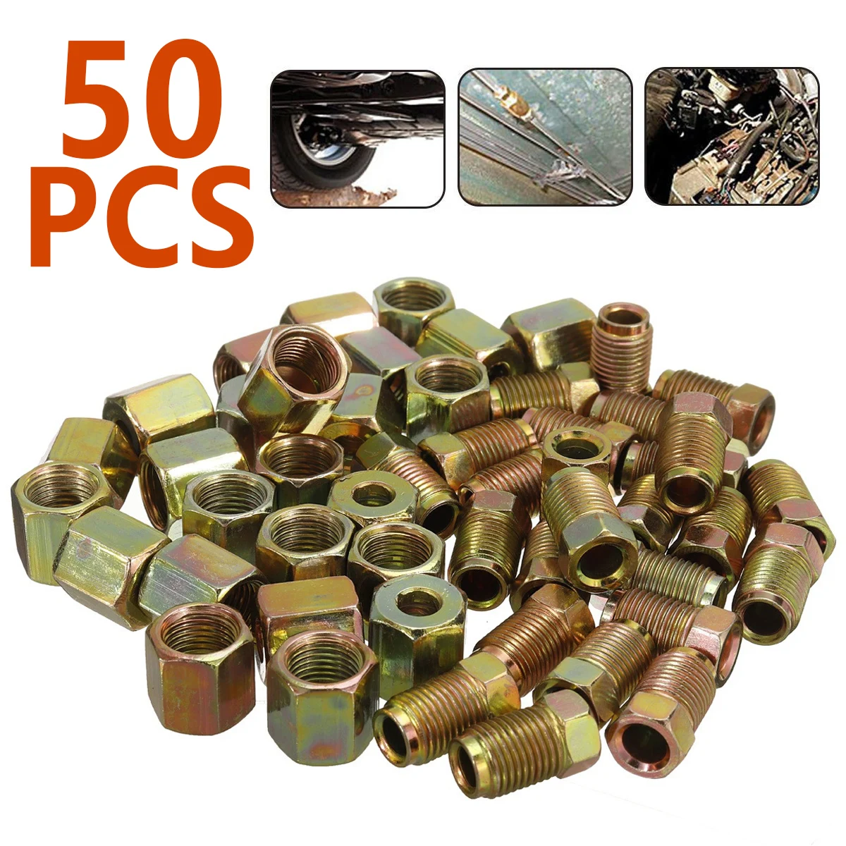 

50pcs 10x1mm Brake Line Tube Nuts for 3/16" Tube 25pcs Male and 25pcs Female End Union Brake Pipe Screw Nuts