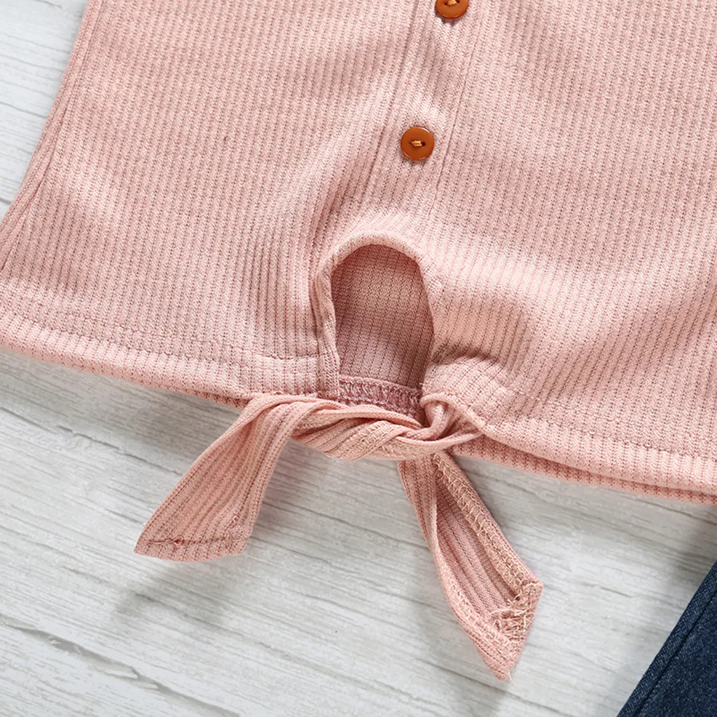 Детская одежда осенне зимняя Однотонная футболка с рюшами для маленьких девочек