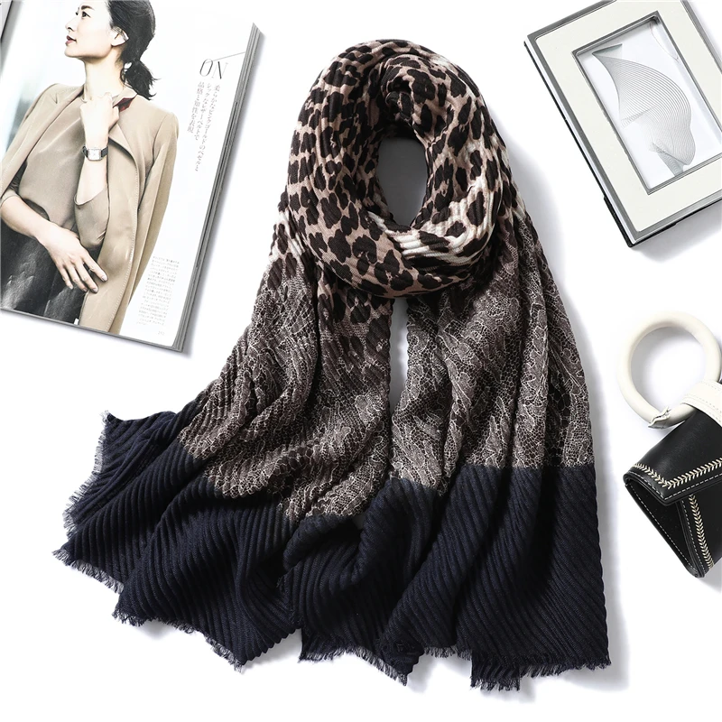 Ontwerp Merk Vrouwen Sjaal 2020 Winter Crinkle Hijabs Hoofdband Dier Print Vouw Sjaals En Wraps Katoen Hals Sjaals Foulard