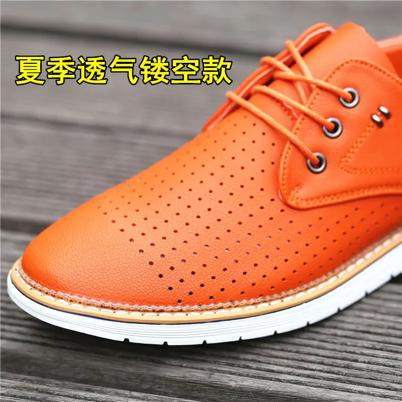 

Men's leather shoes 2021 new soft-soled soft-faced men's shoes Korean version of Joker hollow breathable men'