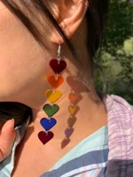 rainbow heart earrings short version pride statement earrings
