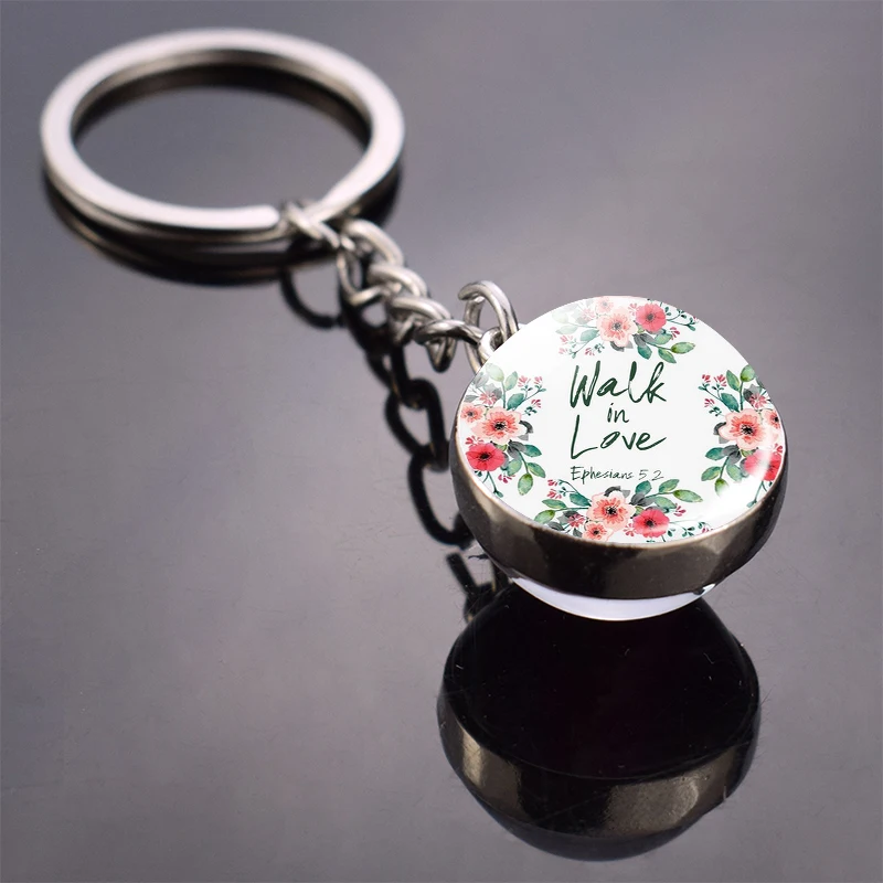 Библейский стих брелки Бог внутри нее она не упадет двухсторонний стеклянный шар