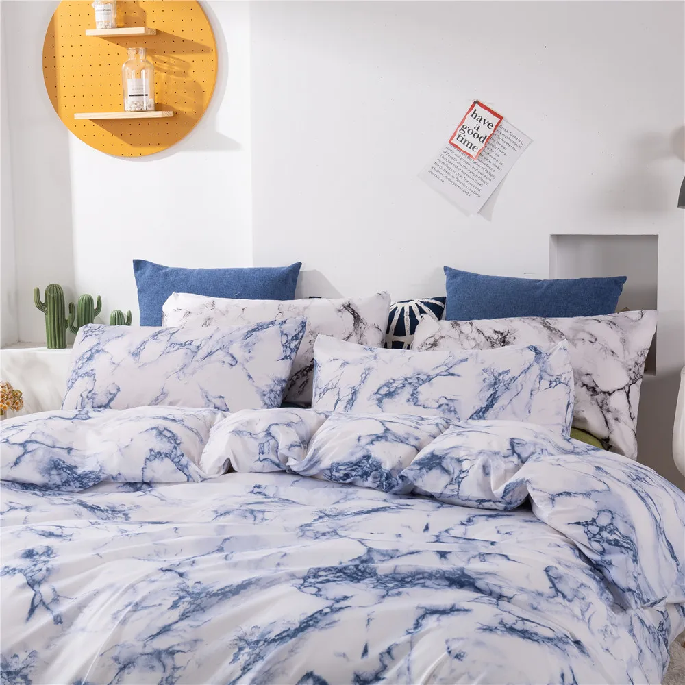 Современный простой элегантный комплект постельного белья синего цвета с