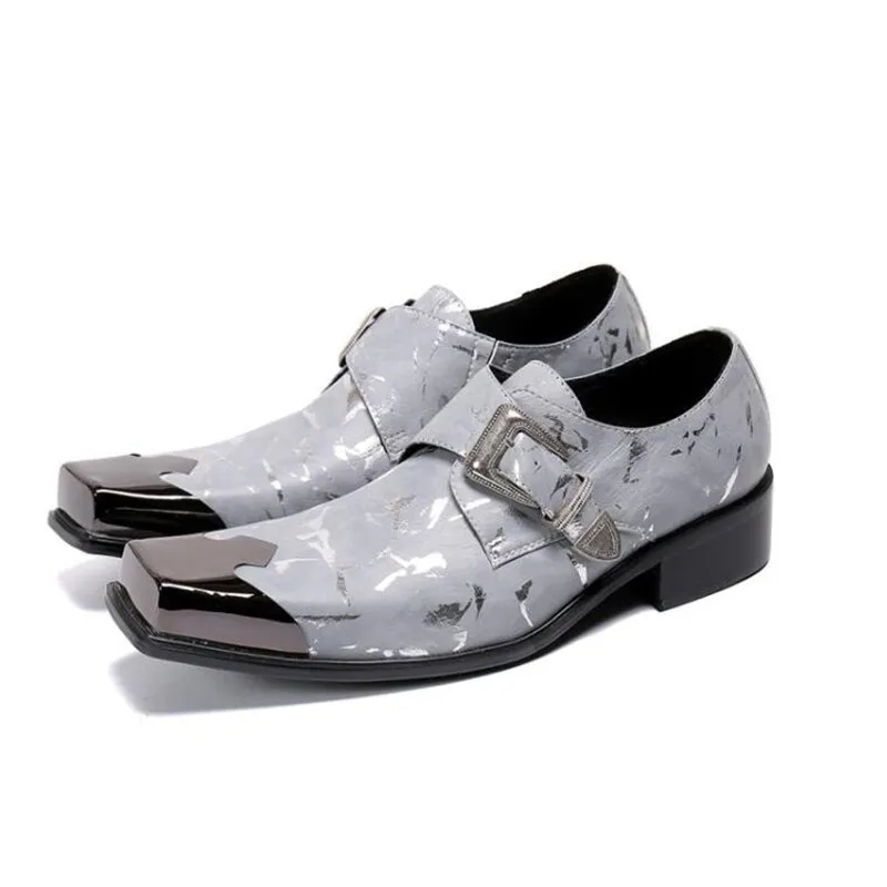 

Mens Dress Shoes Handmade Monk Buckle Strap Loafers Men's Formal Shoes White /Gray Square head Business Wedding Oxfords for Men