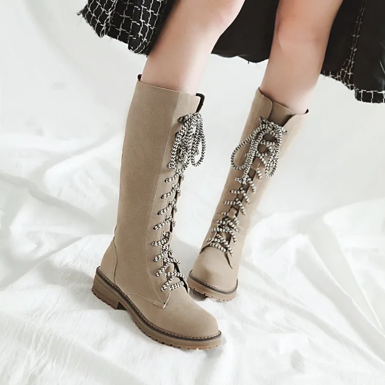 Oversized 11 12 thigh high boots knee over the women ladies Cross binding with suede | Обувь