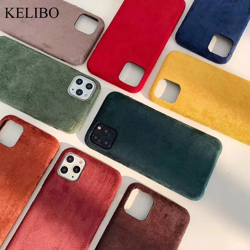 Мягкий теплый Гладкий замшевый чехол с мехом для телефона iphone 11 11Pro Max XR XS X 6 6S 7 8 Plus