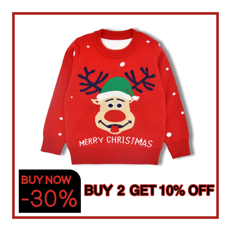 

2021 New Christmas Girl Knitted Sweater Long Sleeves Winter Soft Cartoon New Years Children's Clothes Winter Sweater XDX010