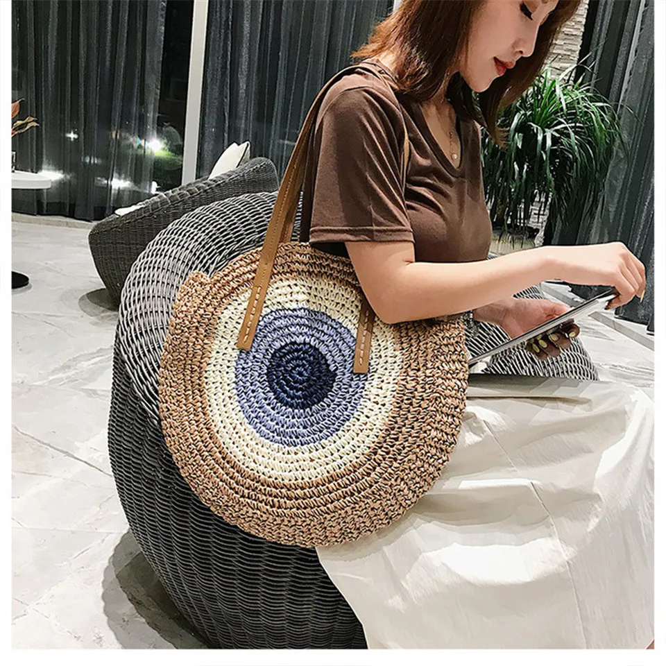 REALPERKY женские летние круглые соломенные сумки женские ручные тканые круглые пляжные сумки из ротанга Женская богемная сумочка в стиле Бали через плечо